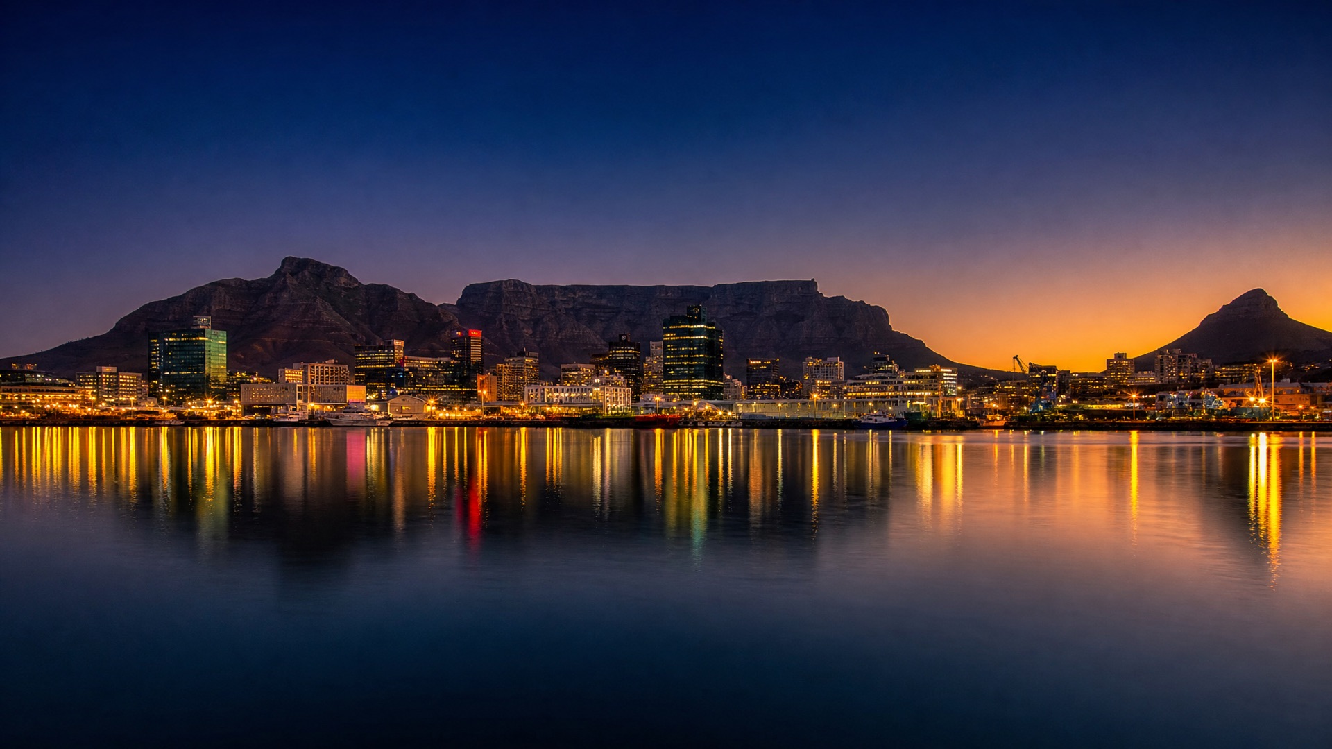 Cape Town CBD skyline at dusk from the harbour